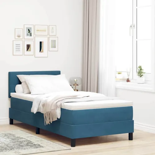 LED Box Spring Krevet Tamno plava 90 x 190 cm Baršun - Tamno plava 90 x 190 cm Prošiveno gumbima Cijena