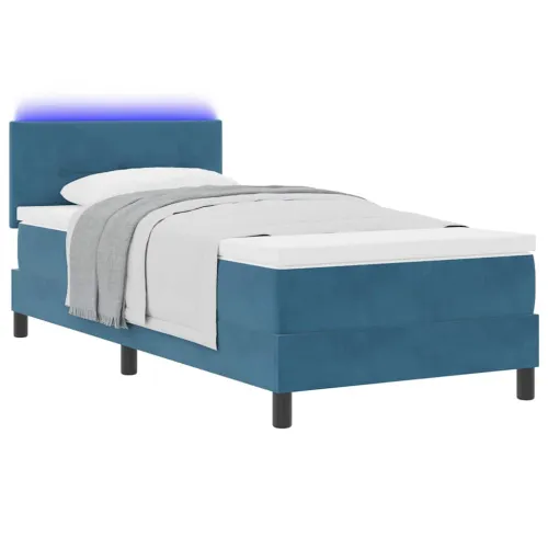 LED Box Spring Krevet Tamno plava 90 x 190 cm Baršun - Tamno plava 90 x 190 cm Prošiveno gumbima Cijena