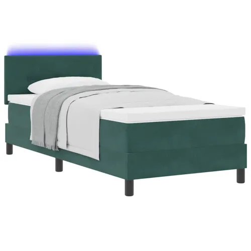 LED Box Spring Krevet Tamnozelena 100 x 200 cm Baršun - Tamnozelena 100 x 200 cm Prošiveno gumbima Cijena