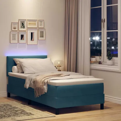 LED Box Spring Krevet Tamno plava 100 x 200 cm Baršun - Tamno plava 100 x 200 cm Prošiveno gumbima Cijena