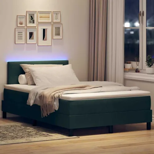 LED Box Spring Krevet Tamnozelena 120 x 190 cm Baršun - Tamnozelena 120 x 190 cm Prošiveno gumbima Cijena
