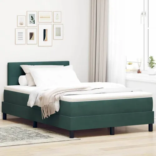 LED Box Spring Krevet Tamnozelena 120 x 200 cm Baršun - Tamnozelena 120 x 200 cm Prošiveno gumbima Cijena