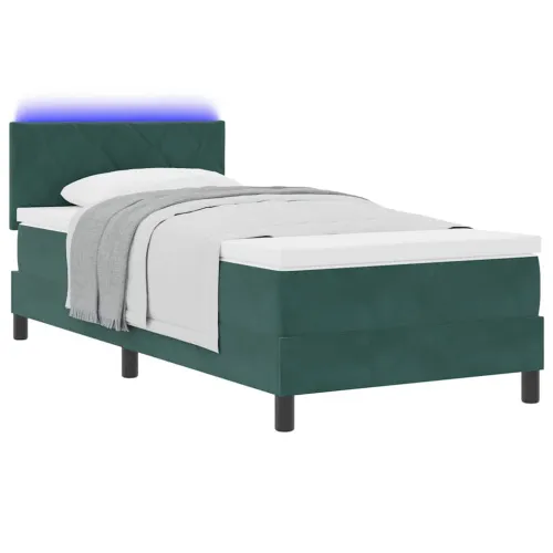 LED Box Spring Krevet Tamnozelena 90 x 190 cm Baršun - Tamnozelena 90 x 190 cm Dizajn dijamantskog bloka Cijena