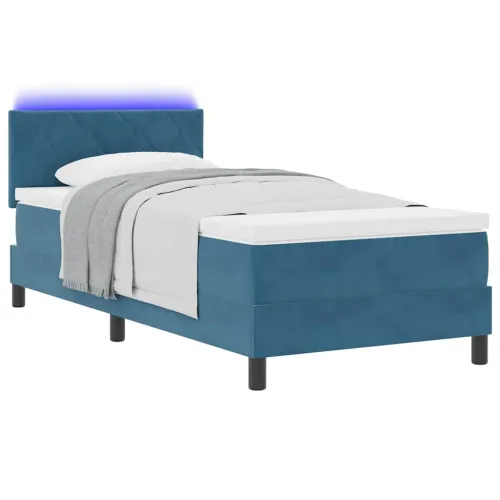 LED Box Spring Krevet Tamno plava 90 x 190 cm Baršun - Tamno plava 90 x 190 cm Dizajn s rombovima Cijena