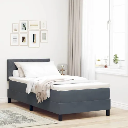 LED Box Spring Krevet Tamno siva 100 x 200 cm Baršun - Tamno siva 100 x 200 cm Dizajn s rombovima Cijena