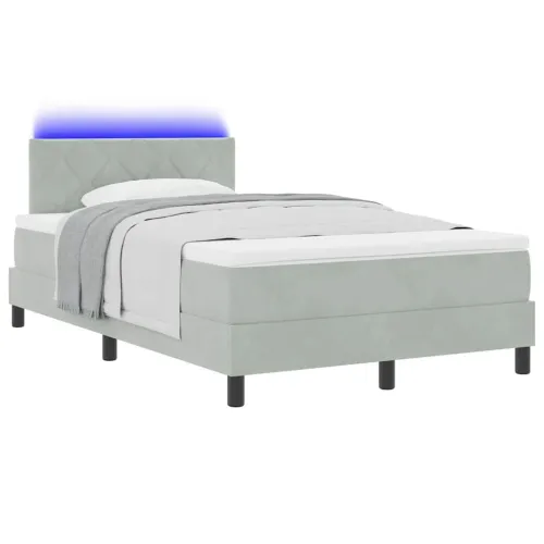 LED Box Spring Krevet Svijetlo siva 120 x 190 cm Baršun - Svjetlosiva 120 x 190 cm Dizajn s rombovima Cijena