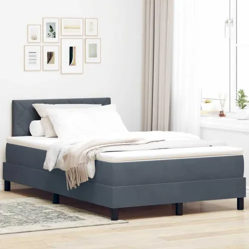 LED Box Spring Krevet Tamno siva 120 x 190 cm Baršun - Tamno siva 120 x 190 cm Dizajn s rombovima Cijena