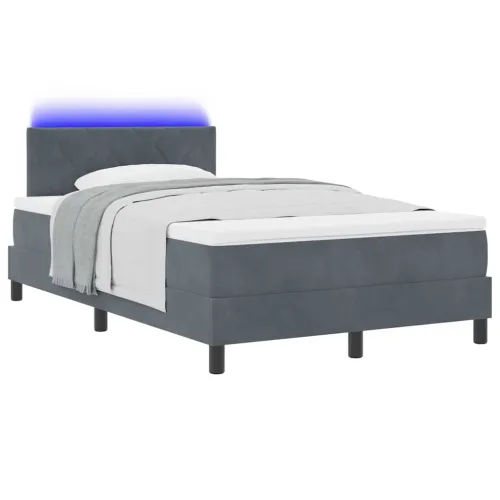LED Box Spring Krevet Tamno siva 120 x 190 cm Baršun - Tamno siva 120 x 190 cm Dizajn s rombovima Cijena