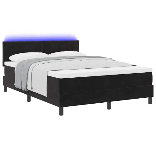 LED Box Spring Krevet s uzglavljem Crna 140 x 190 cm Baršun - Crna 140 x 190 cm Dizajn s rombovima Cijena