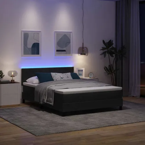 LED Box Spring Krevet s uzglavljem Crna 140 x 190 cm Baršun - Crna 140 x 190 cm Dizajn s rombovima Cijena