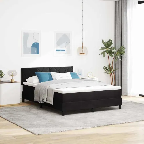 LED Box Spring Krevet s uzglavljem Crna 140 x 200 cm Baršun - Crna 140 x 200 cm Dizajn s rombovima Cijena