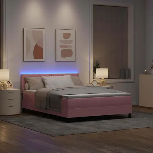LED Box Spring Krevet Ružičasta 160 x 200 cm Baršun - Ružičasta 160 x 200 cm Dizajn s rombovima Cijena