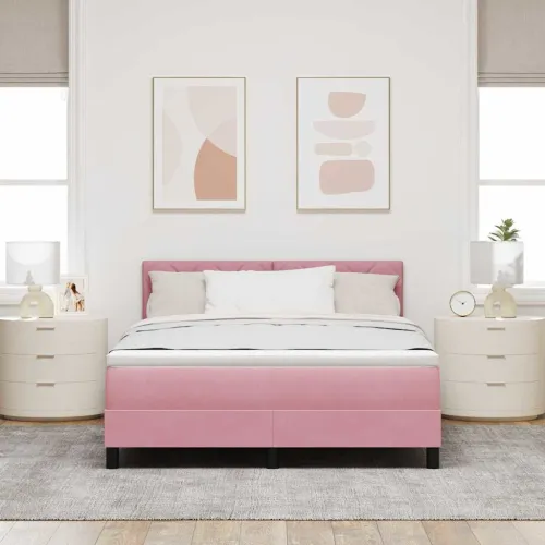 LED Box Spring Krevet Ružičasta 160 x 200 cm Baršun - Ružičasta 160 x 200 cm Dizajn s rombovima Cijena