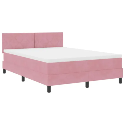 LED Box Spring Krevet Ružičasta 160 x 200 cm Baršun - Ružičasta 160 x 200 cm Dizajn s rombovima Cijena