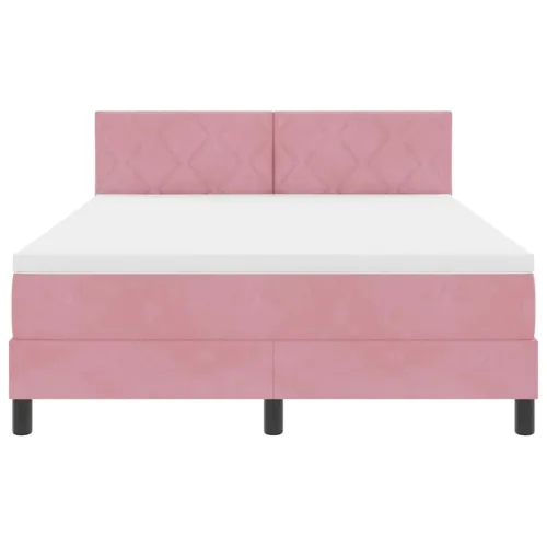 LED Box Spring Krevet Ružičasta 160 x 200 cm Baršun - Ružičasta 160 x 200 cm Dizajn s rombovima Cijena