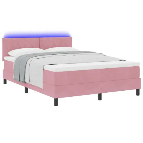 LED Box Spring Krevet Ružičasta 160 x 200 cm Baršun - Ružičasta 160 x 200 cm Dizajn s rombovima Cijena