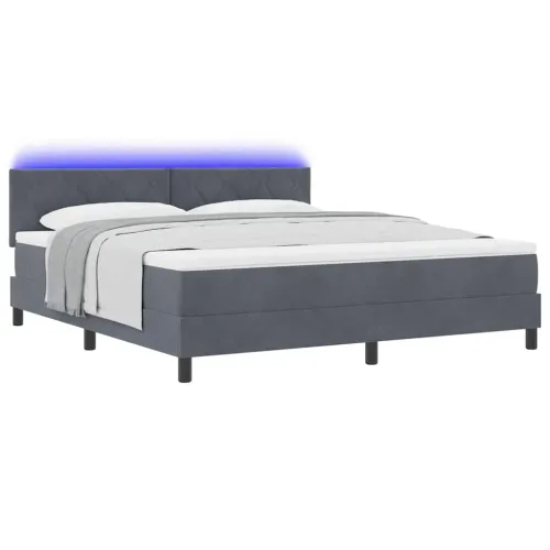 LED Box Spring Krevet Tamno siva 180 x 200 cm Baršun - Tamno siva 180 x 200 cm Dizajn s rombovima Cijena