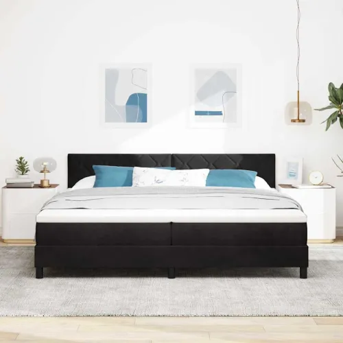 LED Box Spring Krevet s uzglavljem Crna 200 x 200 cm Baršun - Crna 200 x 200 cm Dizajn s rombovima Cijena