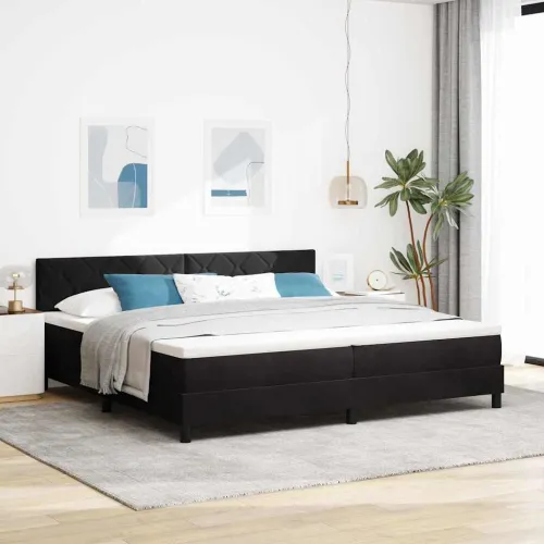 LED Box Spring Krevet s uzglavljem Crna 200 x 200 cm Baršun - Crna 200 x 200 cm Dizajn s rombovima Cijena