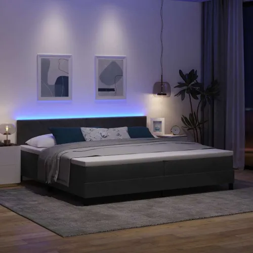 LED Box Spring Krevet s uzglavljem Crna 200 x 200 cm Baršun - Crna 200 x 200 cm Dizajn s rombovima Cijena