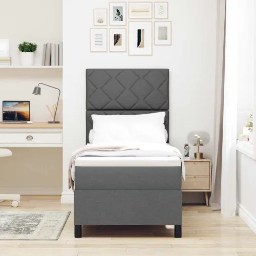 Box spring krevet Tamno siva 80 x 200 cm tkanina - Tamno siva 80 x 200 cm Dizajn s rombovima Cijena