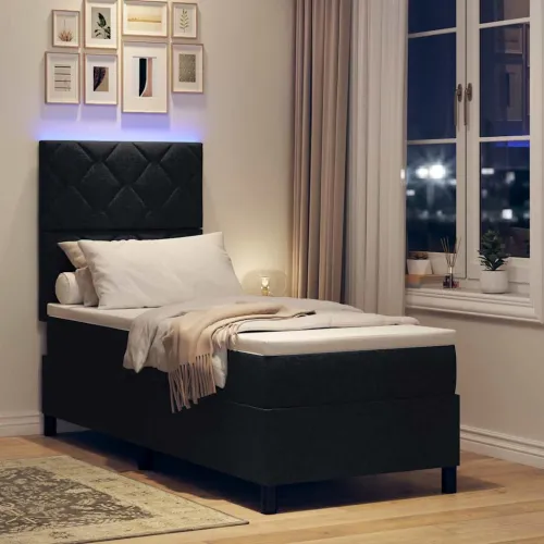 Box spring krevet s LED trakama Crna 80 x 200 cm tkanina - Crna 80 x 200 cm Dizajn s rombovima Cijena