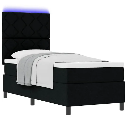 Box spring krevet s LED trakama Crna 80 x 200 cm tkanina - Crna 80 x 200 cm Dizajn s rombovima Cijena