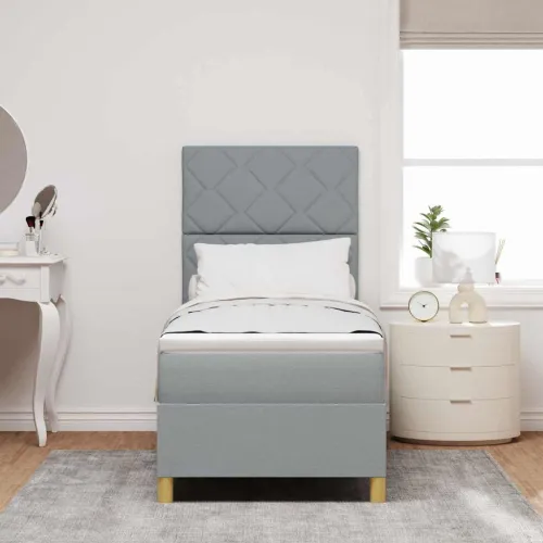 LED Box Spring Krevet Svijetlo siva 80 x 200 cm tkanina - Svjetlosiva 80 x 200 cm Dizajn s rombovima Cijena
