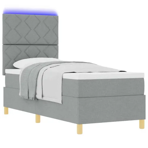 LED Box Spring Krevet Svijetlo siva 80 x 200 cm tkanina - Svjetlosiva 80 x 200 cm Dizajn s rombovima Cijena