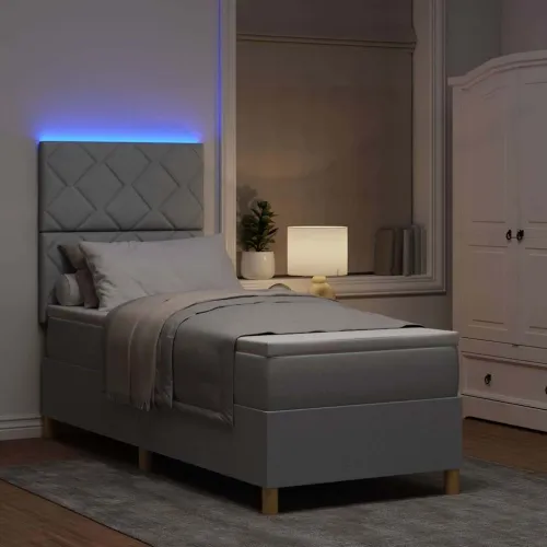 LED Box Spring Krevet Svijetlo siva 80 x 200 cm tkanina - Svjetlosiva 80 x 200 cm Dizajn s rombovima Cijena
