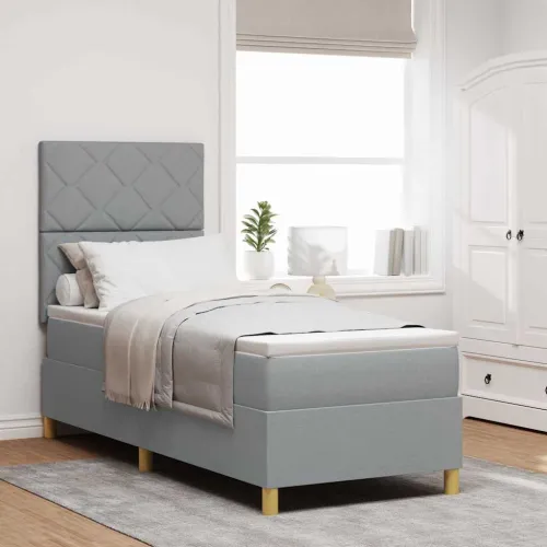 LED Box Spring Krevet Svijetlo siva 80 x 200 cm tkanina - Svjetlosiva 80 x 200 cm Dizajn s rombovima Cijena