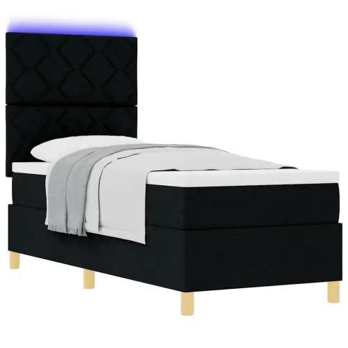 LED Box Spring Krevet s uzglavljem Crna 80 x 200 cm tkanina - Crna 80 x 200 cm Dizajn s rombovima Cijena