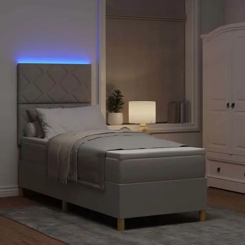 LED Box Spring Krevet Sivo-smeđa 80 x 200 cm tkanina - Sivo-smeđa 80 x 200 cm Dizajn s rombovima Cijena