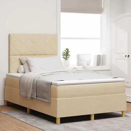LED Box Spring Krevet s uzglavljem Krema 120 x 190 cm tkanina - Krema 120 x 190 cm Dizajn s rombovima Cijena