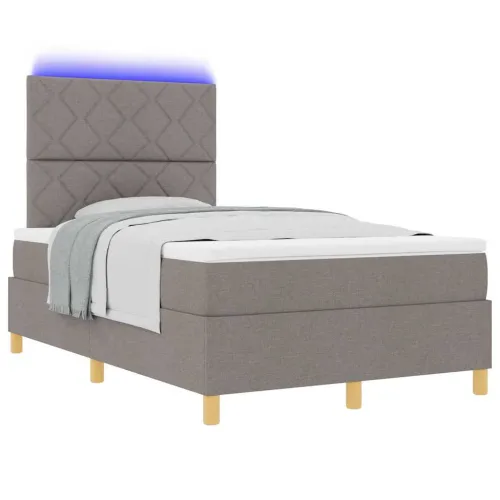 LED Box Spring Krevet Sivo-smeđa 120 x 200 cm tkanina - Sivo-smeđa 120 x 200 cm Dizajn s rombovima Cijena