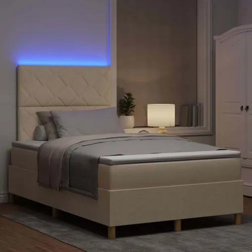 LED Box Spring Krevet s uzglavljem Krema 120 x 200 cm tkanina - Krema 120 x 200 cm Dizajn s rombovima Cijena