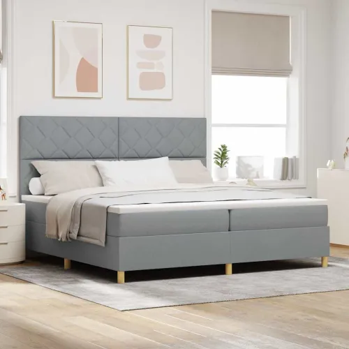 LED Box Spring Krevet Svijetlo siva 200 x 200 cm tkanina - Svjetlosiva 200 x 200 cm Dizajn s rombovima Cijena
