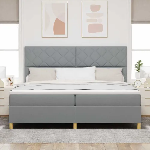 LED Box Spring Krevet Svijetlo siva 200 x 200 cm tkanina - Svjetlosiva 200 x 200 cm Dizajn s rombovima Cijena