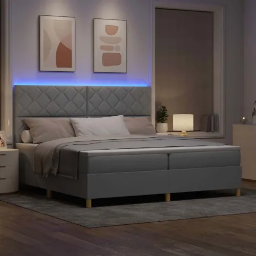 LED Box Spring Krevet Svijetlo siva 200 x 200 cm tkanina - Svjetlosiva 200 x 200 cm Dizajn s rombovima Cijena