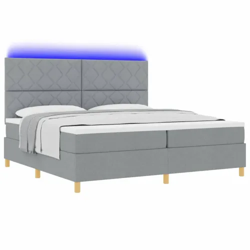 LED Box Spring Krevet Svijetlo siva 200 x 200 cm tkanina - Svjetlosiva 200 x 200 cm Dizajn s rombovima Cijena