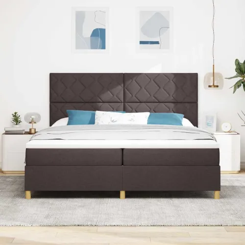 LED Box Spring Krevet Tamno smeđa 200 x 200 cm tkanina - Tamno smeđa 200 x 200 cm Dizajn s rombovima Cijena