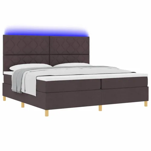 LED Box Spring Krevet Tamno smeđa 200 x 200 cm tkanina - Tamno smeđa 200 x 200 cm Dizajn s rombovima Cijena