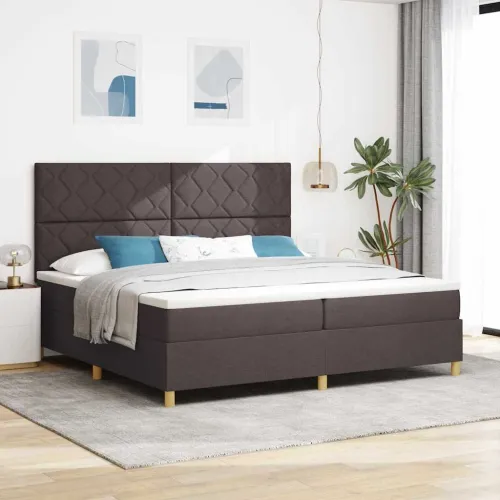 LED Box Spring Krevet Tamno smeđa 200 x 200 cm tkanina - Tamno smeđa 200 x 200 cm Dizajn s rombovima Cijena