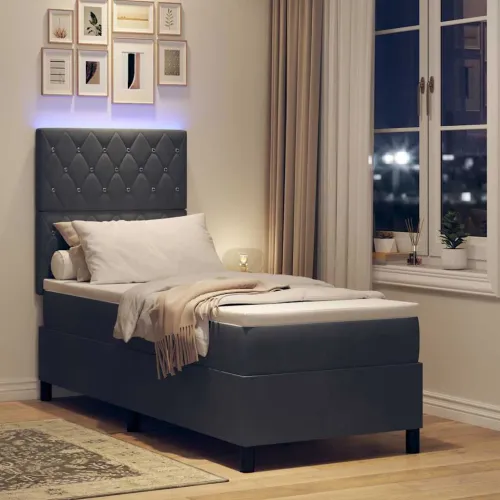 LED Box Spring Krevet s madracem Tamno siva 80 x 200 cm tkanina - Tamno siva 80 x 200 cm Kristal s dugmadima Cijena