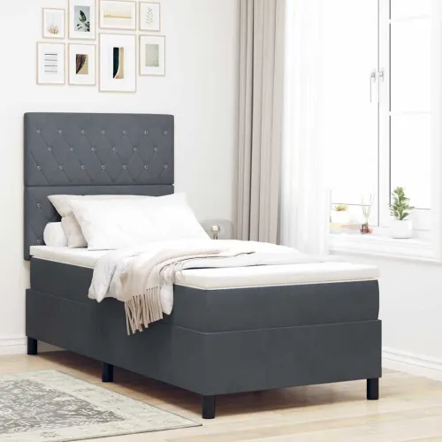 LED Box Spring Krevet s madracem Tamno siva 90 x 190 cm Baršun - Tamno siva 90 x 190 cm Kristal s dugmadima Cijena