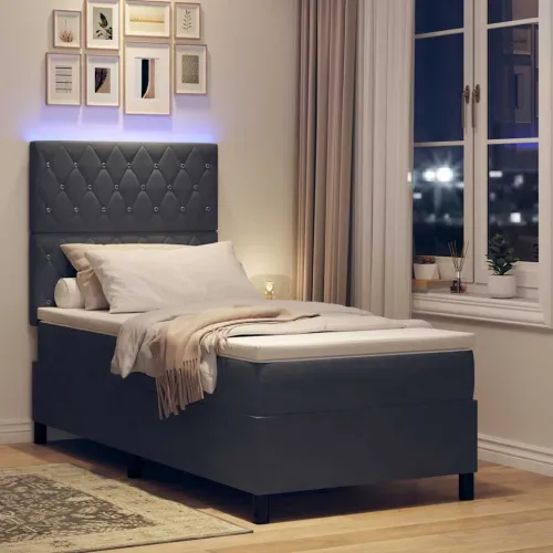 LED Box Spring Krevet s madracem Tamno siva 90 x 190 cm Baršun - Tamno siva 90 x 190 cm Kristal s dugmadima Cijena