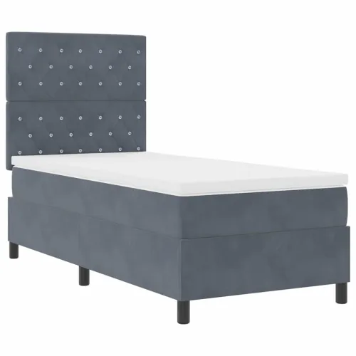 LED Box Spring Krevet s madracem Tamno siva 90 x 190 cm Baršun - Tamno siva 90 x 190 cm Kristal s dugmadima Cijena