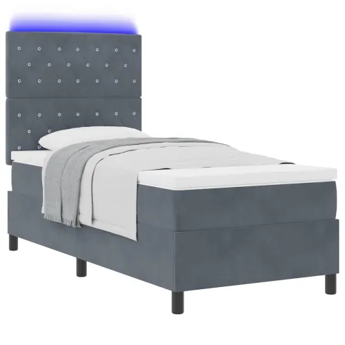 LED Box Spring Krevet s madracem Tamno siva 90 x 200 cm Baršun - Tamno siva 90 x 200 cm Kristal s dugmadima Cijena
