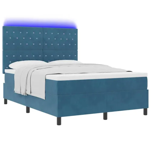 LED Box Spring Krevet Tamno plava 140 x 190 cm Baršun - Tamno plava 140 x 190 cm Kristal s dugmadima Cijena