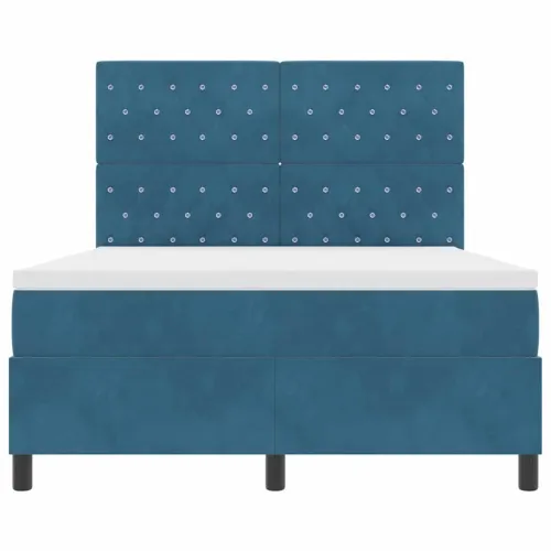 LED Box Spring Krevet Tamno plava 140 x 190 cm Baršun - Tamno plava 140 x 190 cm Kristal s dugmadima Cijena